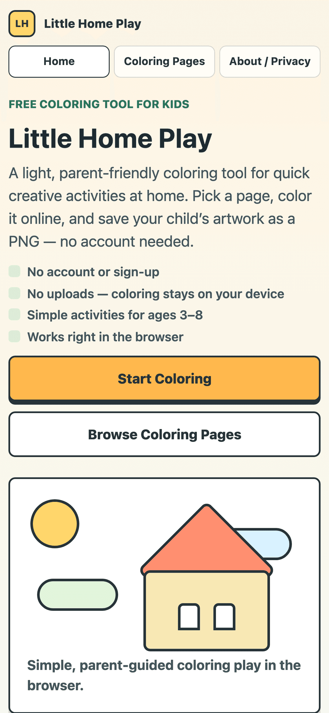 Little Home Play mobile coloring homepage